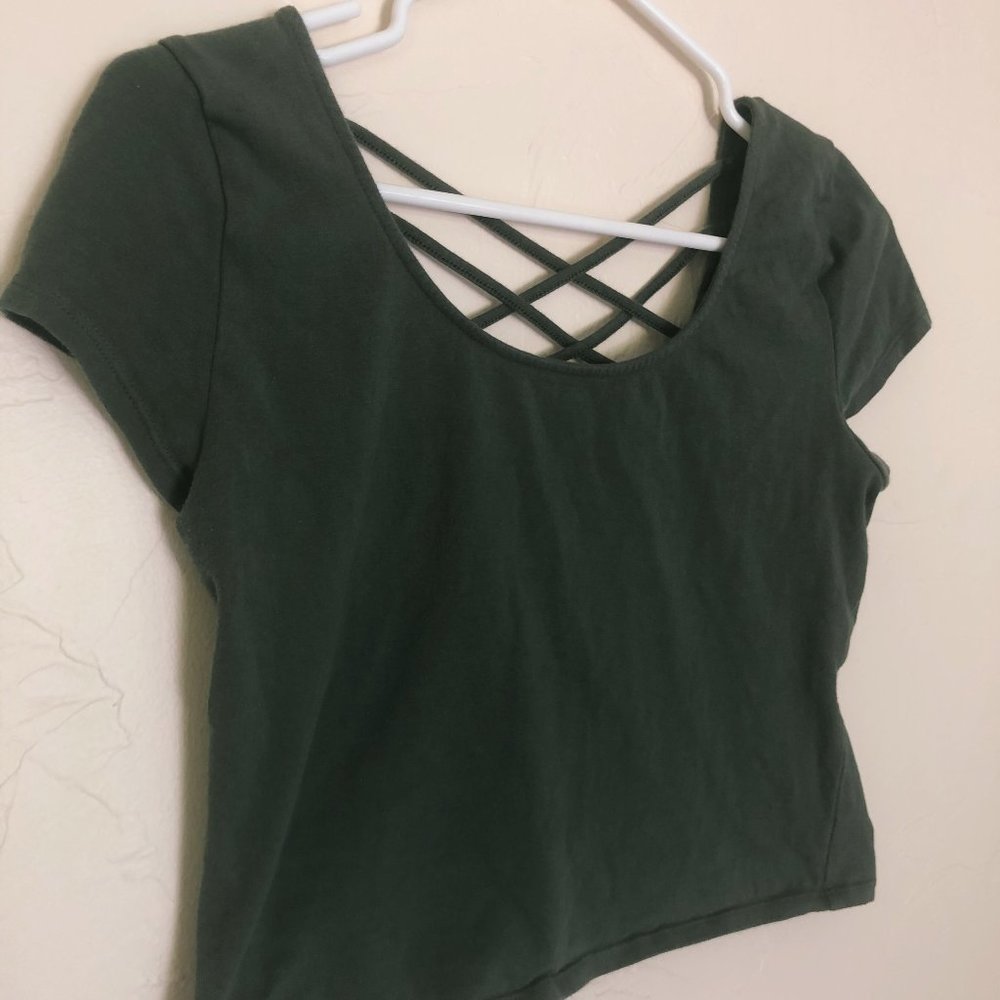 Charlotte Russe Olive Green CropTop w/Crossed Back